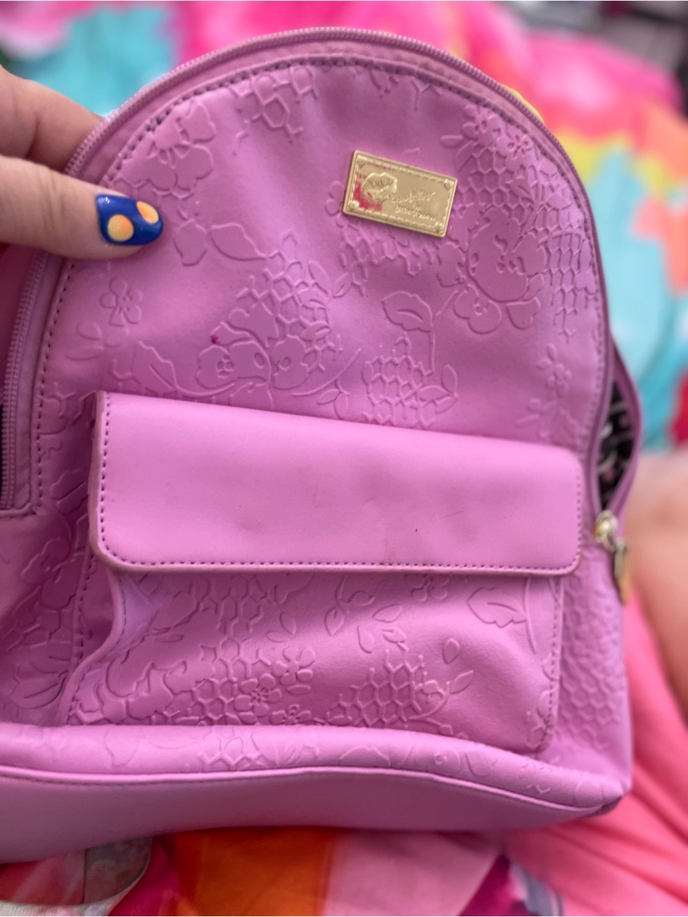 Betsey Johnson Pink Floral Embossed Mini Backpack